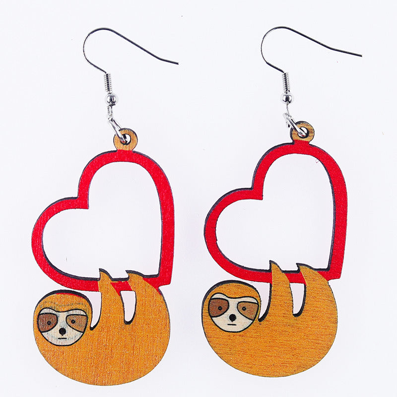 Wholesale Valentine's Day love Kaola wooden earrings