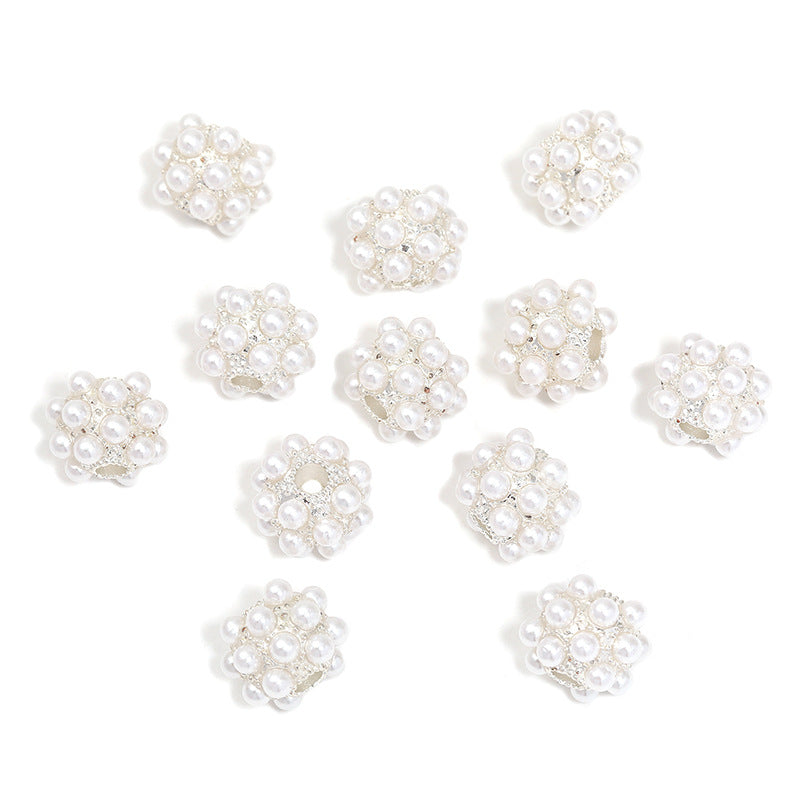 Wholesale 50pcs/ pack Silver White Imitation Pearl Alloy Large Hole Beads