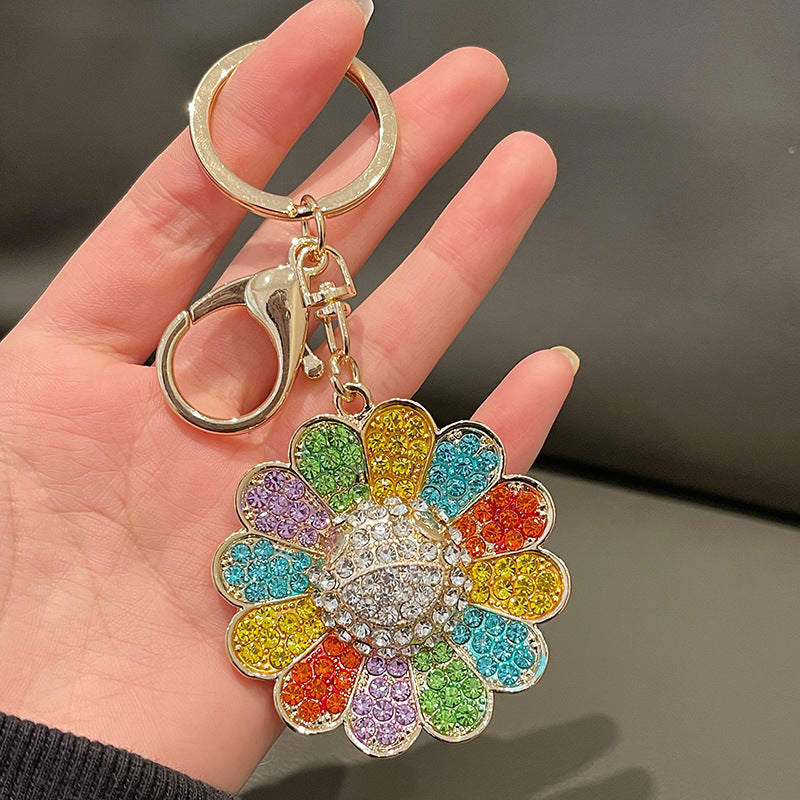 Wholesale Cartoon Colorful Rhinestone Sunflower Alloy Keychain ACC-KC-CH001