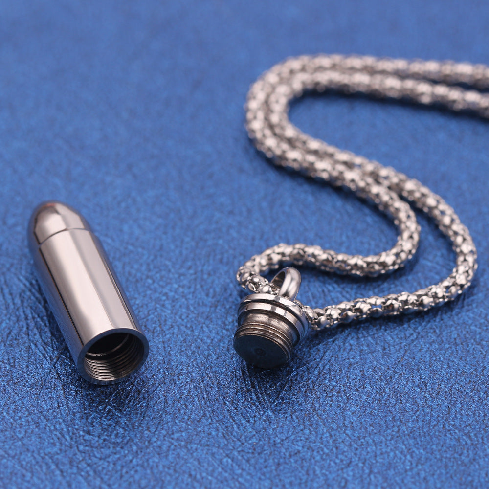 Wholesale  men's domineering pendant stainless steel bullet can be opened necklace