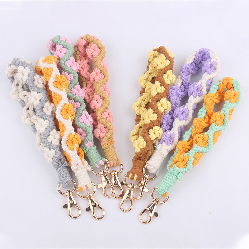Wholesale Handmade Woven Daisy Cotton Rope Lanyard Keychain ACC-KC-GuangTian078