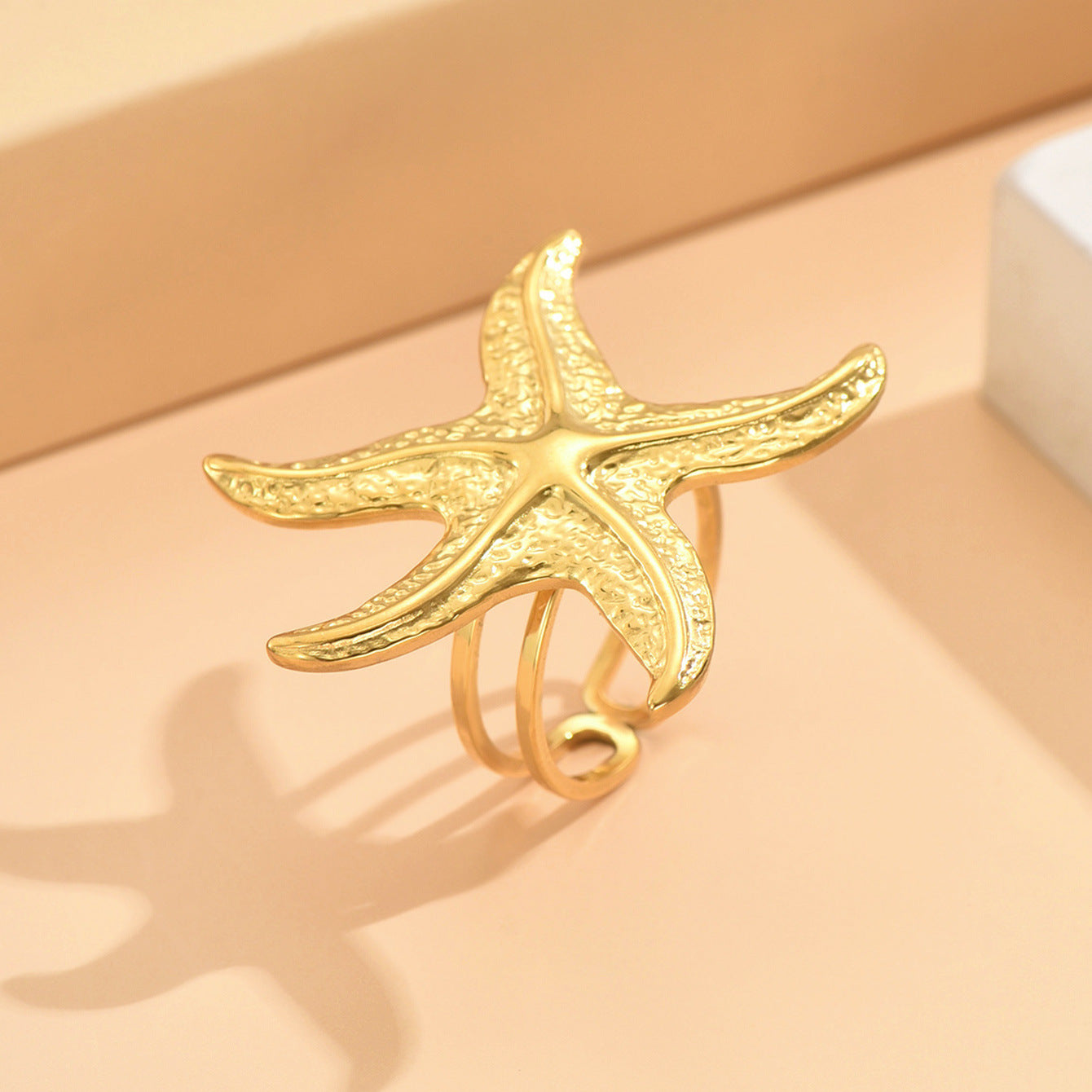 Wholesale Holiday Style Shell Starfish Open Adjustable Stainless Steel Ring ACC-RS-MiYi003