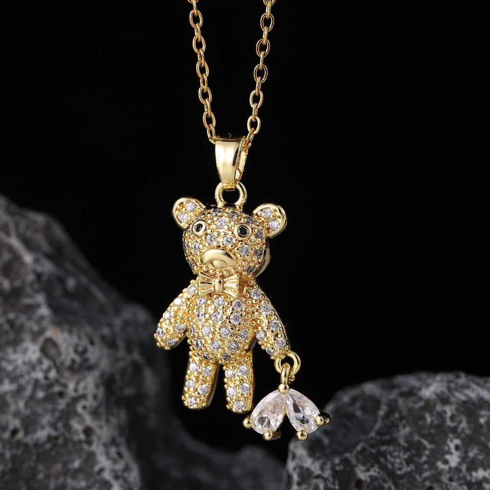 Wholesale Copper Zircon Electroplated Colorful Bear Pendant Necklaces ACC-NE-SY004