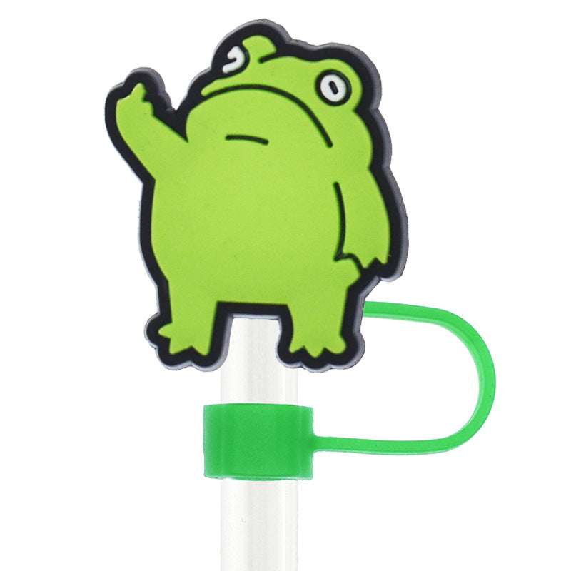 Wholesale Random 100pcs Cartoon Frog 10mm PVC Soft Straw Tube Cap ACC-SCR-RYY104