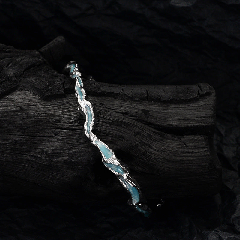 Wholesale Mint Blue Textured S925 Sterling Silver Bracelet ACC-BT-YWE001