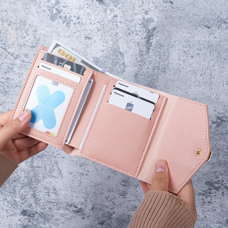 Wholesale Trendy Women S PU Leather Heart Shaped Three Fold Wallet Short Coin Purse Stylish Fashion Accessory For Casual Use