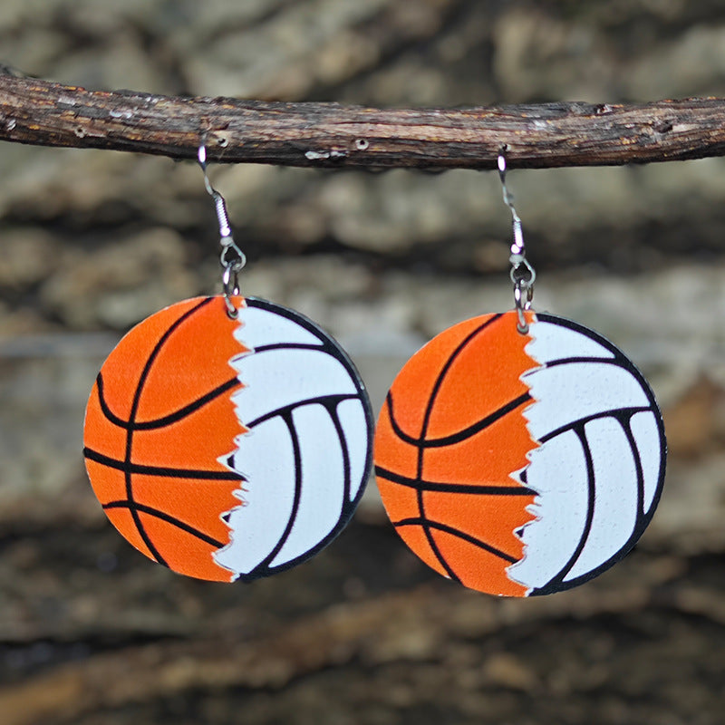 Wholesale Sports Wind Earrings Football Basketball Billiards Baseball Stitching Leopard Earrings