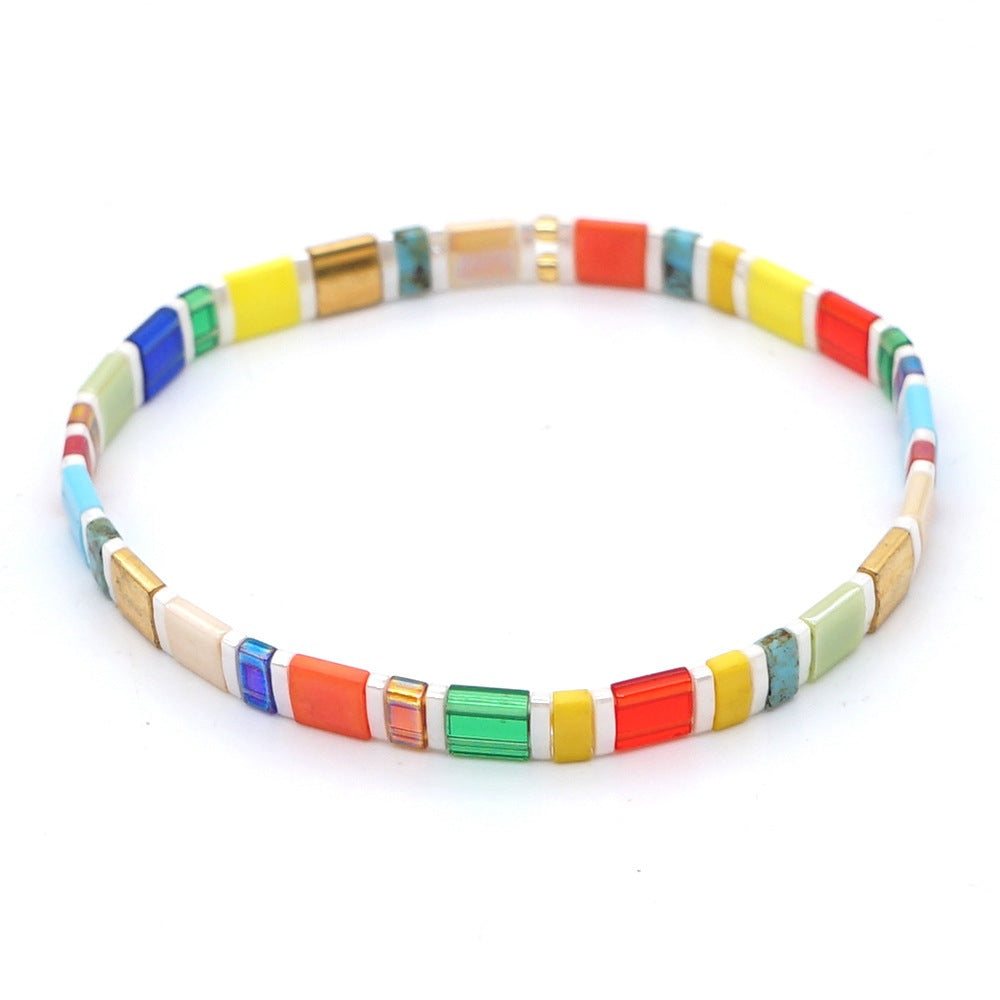 Wholesale Boho Ethnic Rainbow Tila Glass Beads Braided Striped Beads Bohemian Bracelet ACC-BT-GWL003