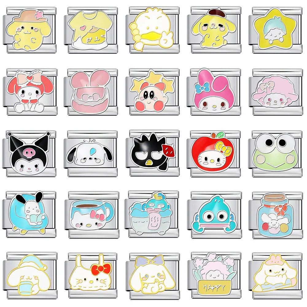 Wholesale    Italian Charm Bracelet 9mm DIY cartoon dripping Creative Stainless Steel Composable Bracelet ACCVIP