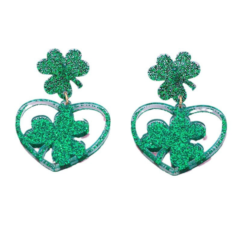 Wholesale St. Patrick's all-match fashion design sense hollow green clover earrings