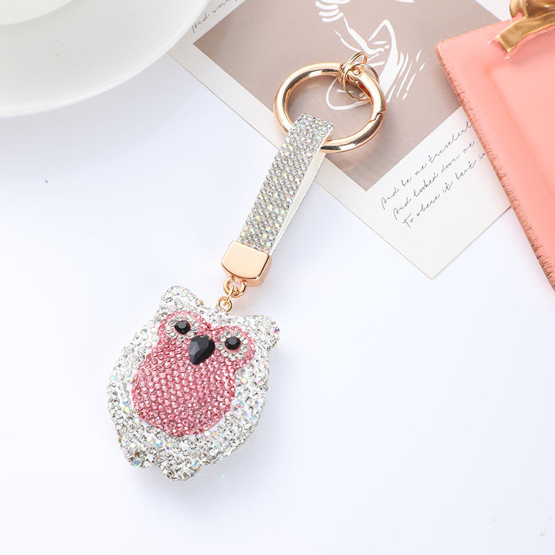 Wholesale diamond-studded owl keychain accessories cartoon cute car key ring bag pendant