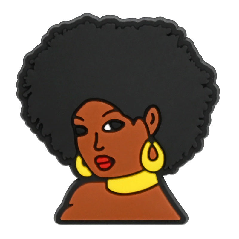 Wholesale  Random 100pcs  Black Girl SeriesPVC Soft Rubber Shoe Buckle Decoration