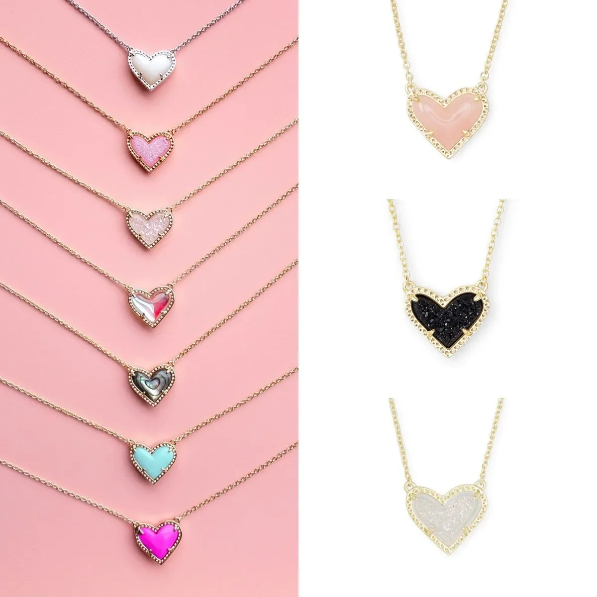 Wholesale  Heart Shaped Necklace  Adjustable Peach Heart Natural Stone  Accessories