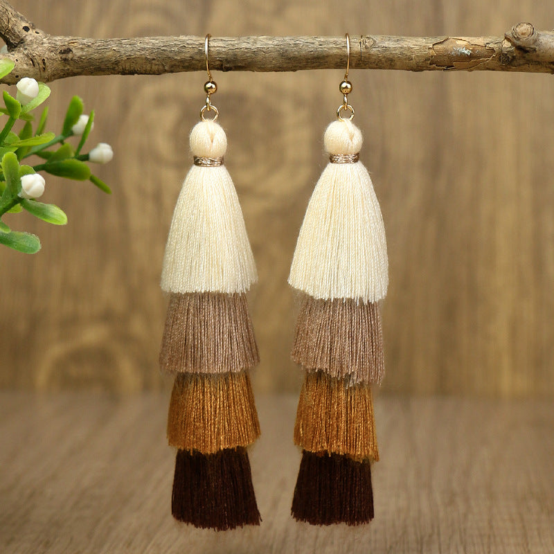 Wholesale Bohemian Tassel Earrings Long Color Matching Multi Layer Fashion Accessory