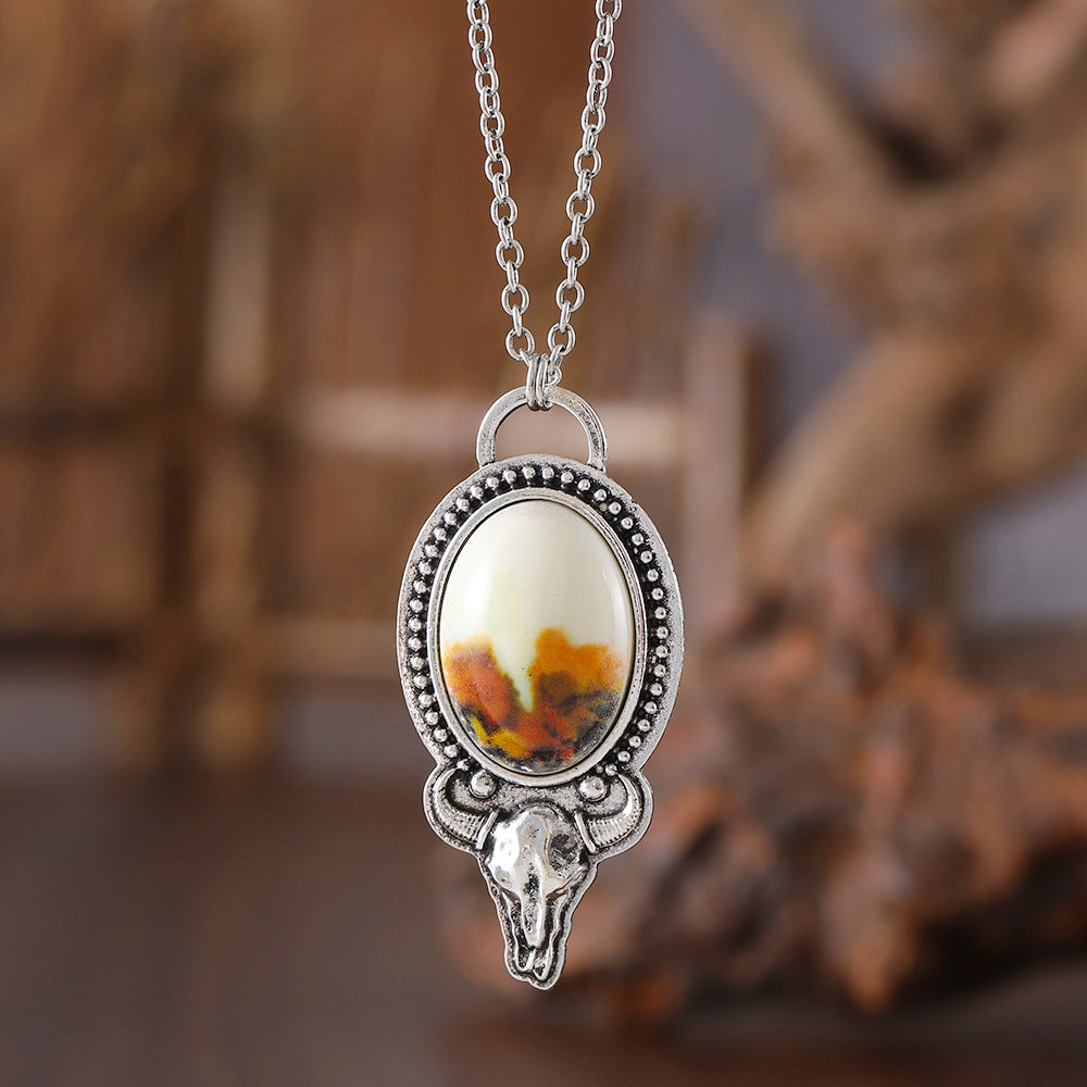 Wholesale  Western Style Cow' s Head Flower Oval Pendant Necklace
