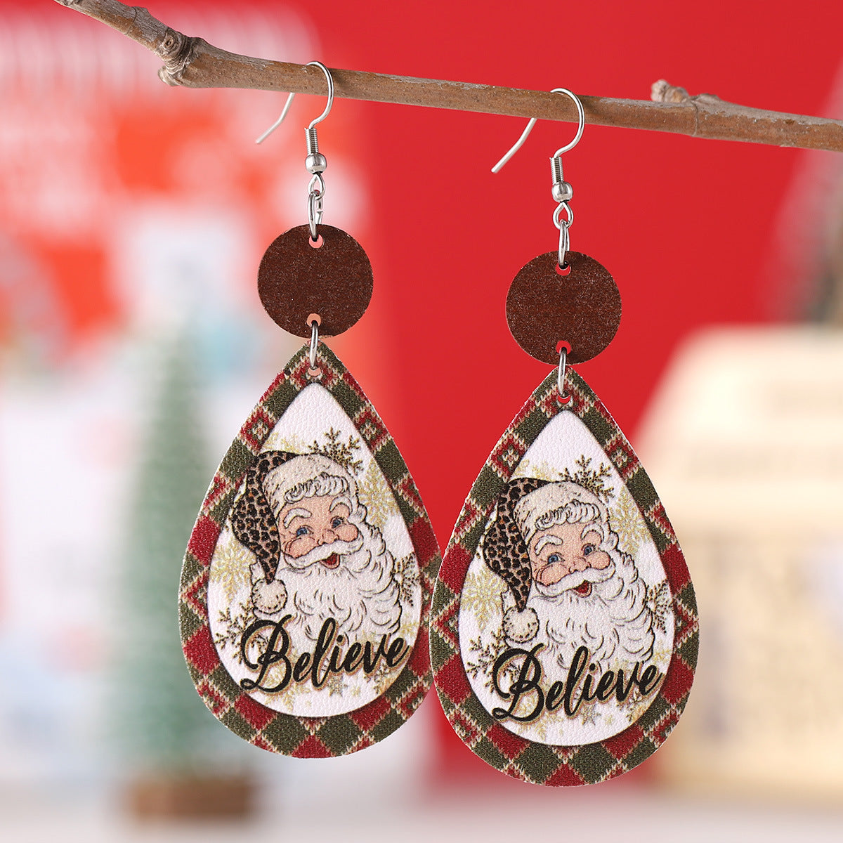 Wholesale Christmas Funny  Plaid ing Pendant Earrings