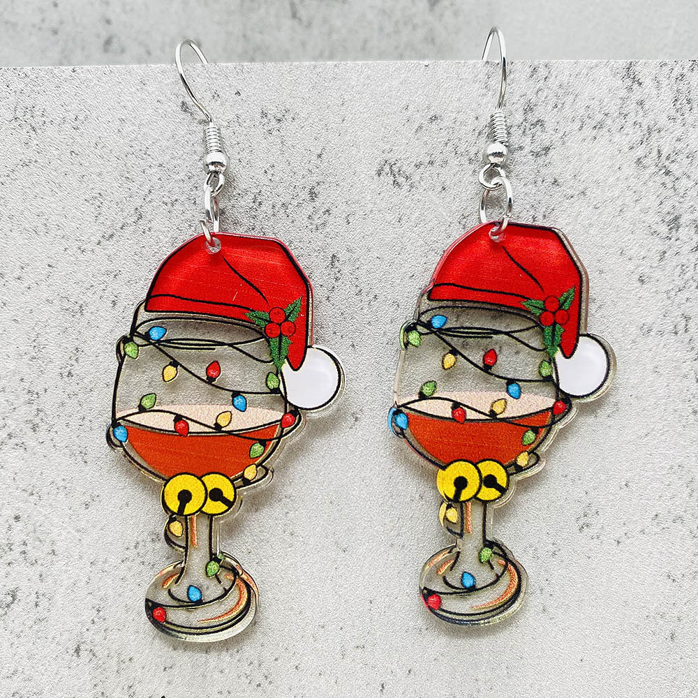 Wholesale Christmas Lights Red Wine Glass Acrylic Earrings ACC-ES-ChenY083