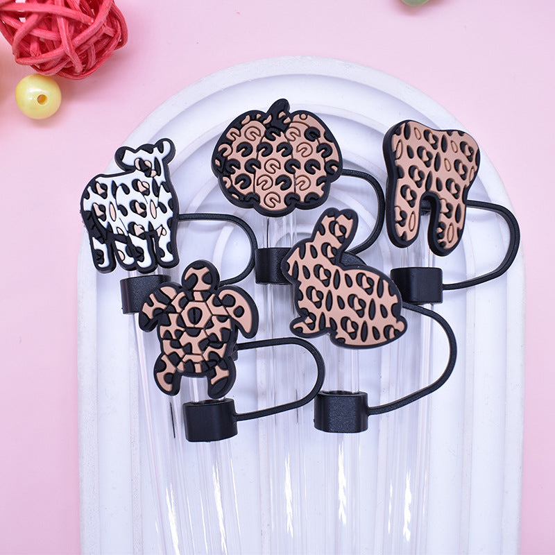 Wholesale Random 100pcs Leopard Series 8/10mm PVC Soft Straw Tube Cap