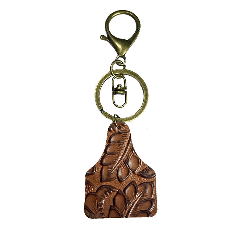 Wholesale Retro Western Embossed Leopard Cow Print Leather Keychain Fashion Decorative Bag Charm Boutique Resale Gift