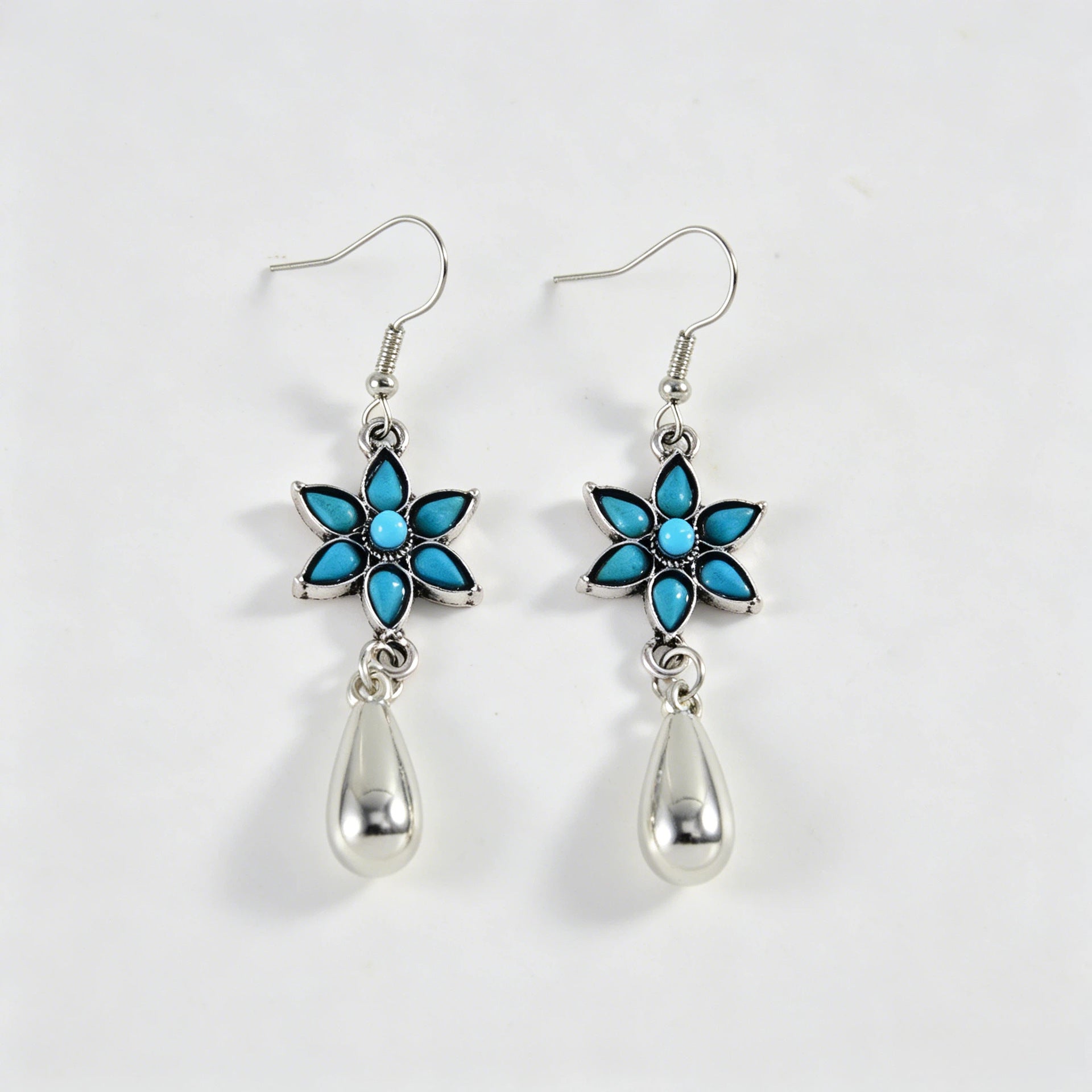 Wholesale Retro Blue Flower Turquoise Earrings Boho Chic Fashion Accessory Boutique Resale Gift