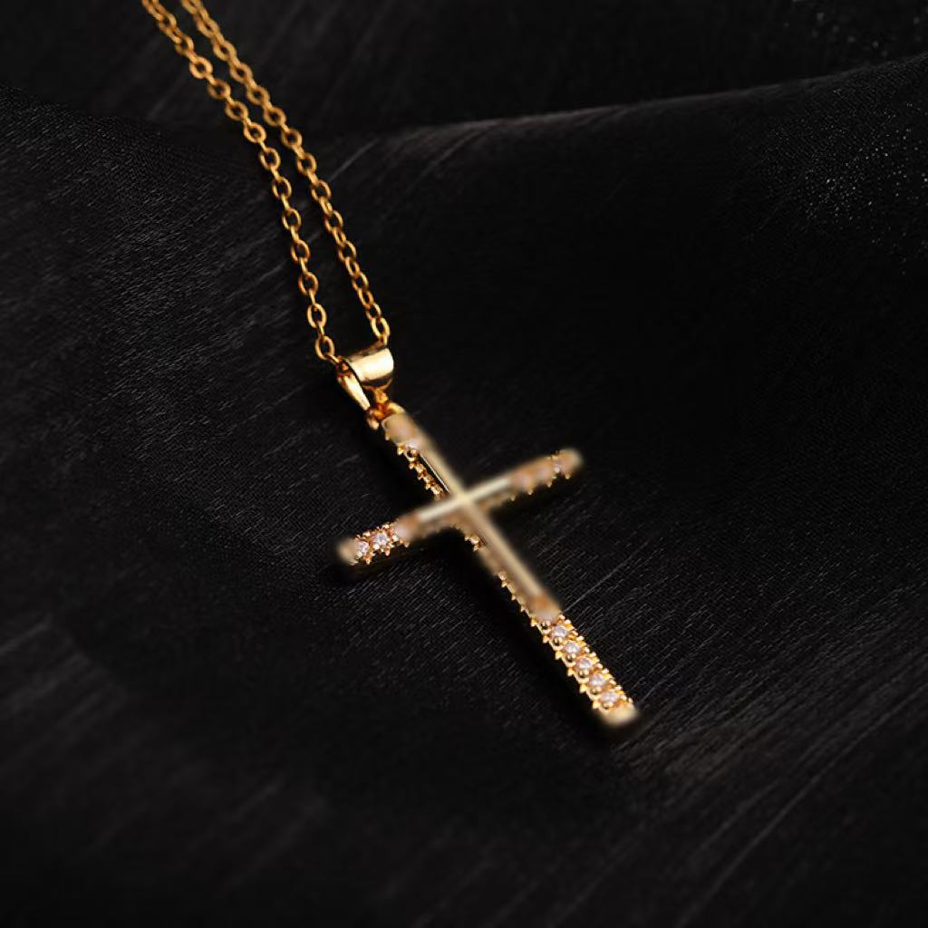 Wholesale Chic Hip Hop Cross Necklace Gold Plated Copper With Zircon Fashion Accessory For Women Boutique Resale Gift
