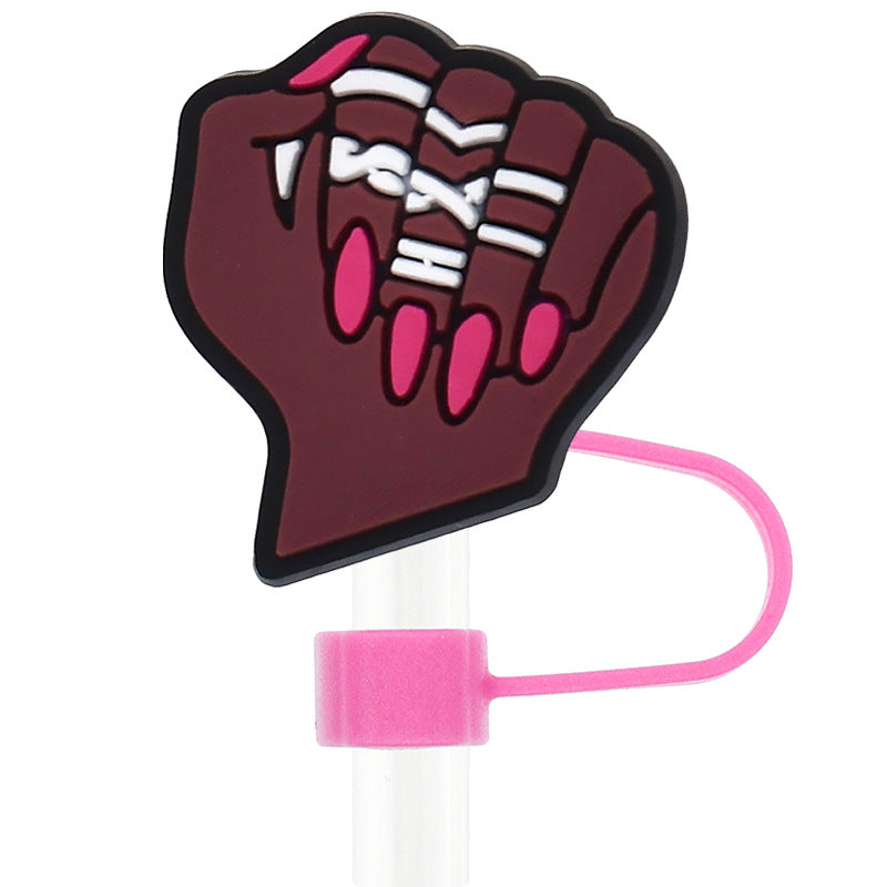 Wholesale Random 100pcs Black Girls 10mm PVC Soft Straw Tube Cap  ACC-SCR-RYY111