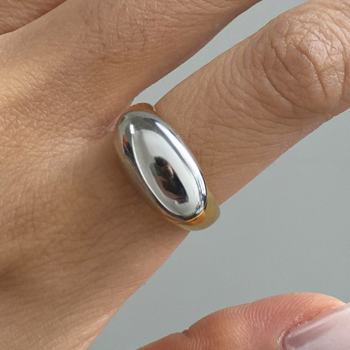 Wholesale  18k gold stainless steel gold and silver color matching large smooth  open ring