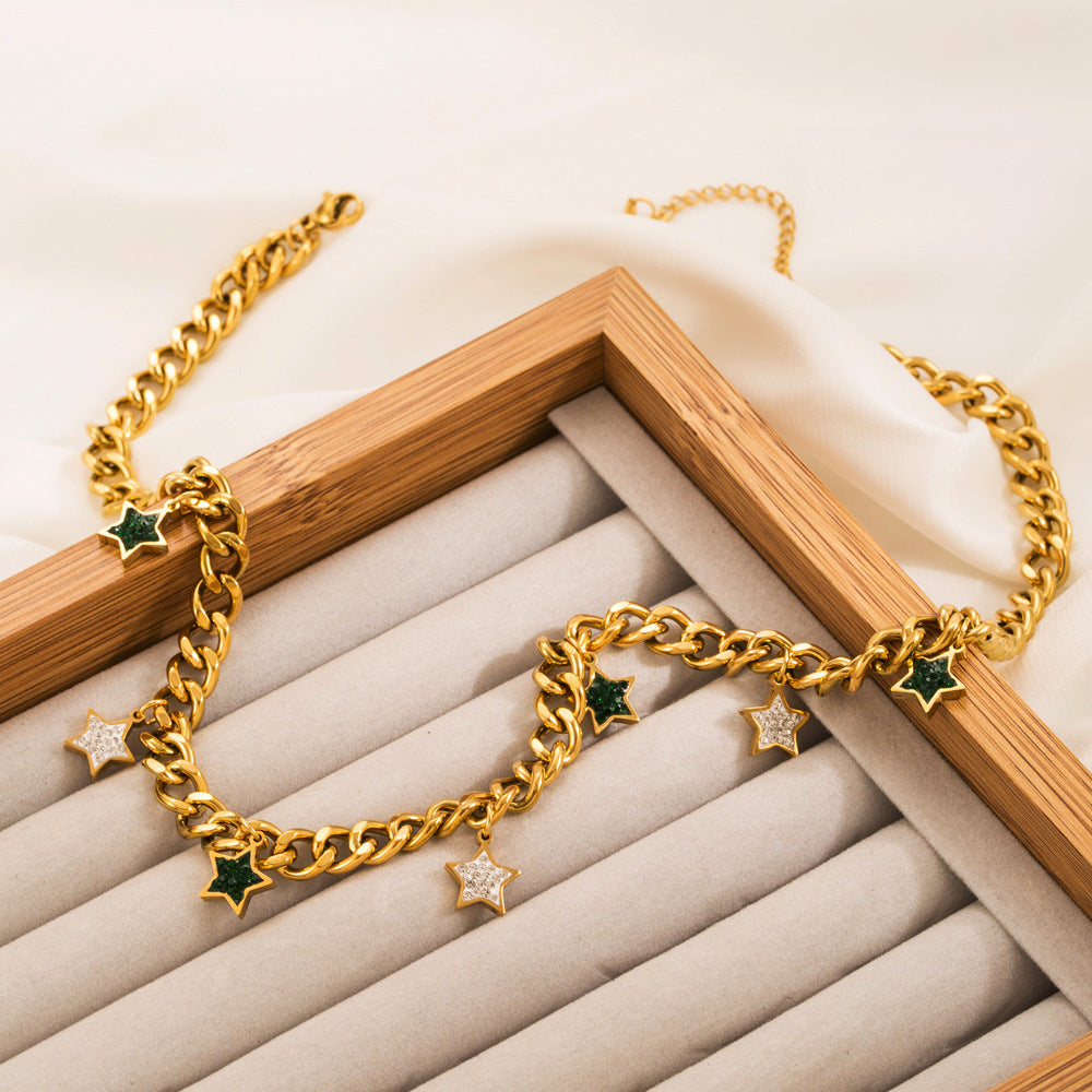 Wholesale titanium steel  devil eye inlaid water drop diamond clavicle necklace