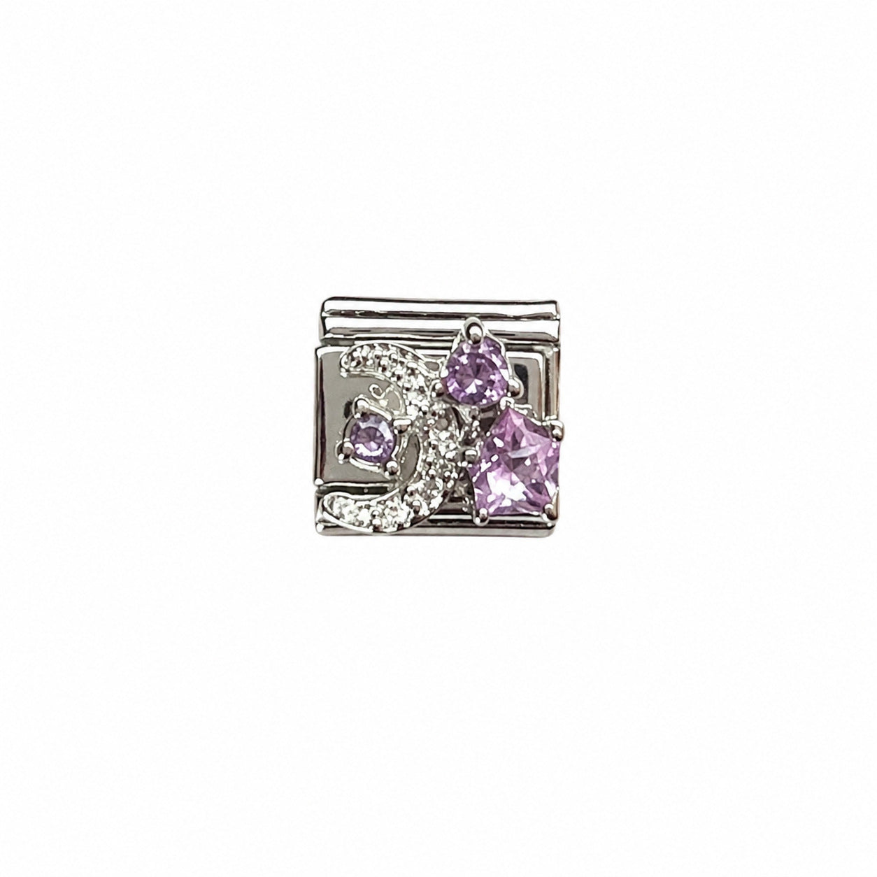 Wholesale Chic Stainless Steel Fashion Bracelet with Purple Crystal Butterfly Star Moon Design Boutique Resale