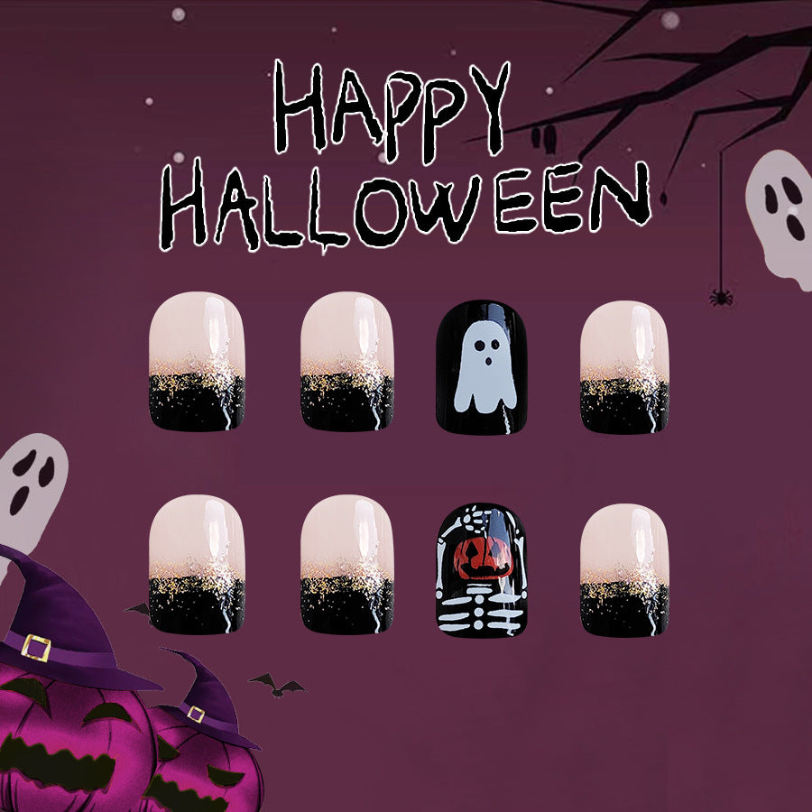 Wholesale 24 Pieces/box Halloween Pumpkin Skull Ghost Press-on Nails Kits Nail Stickers ACC-NS-GuaiXL074