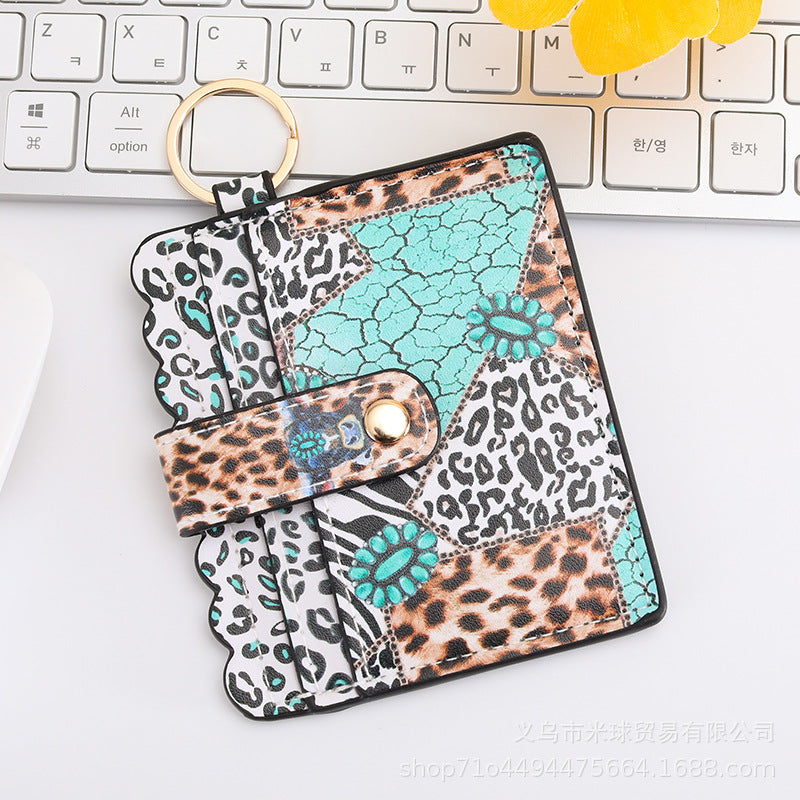 Wholesale Western Style Sunflower Cow Head Cow Pattern Cactus PU Pickup Bag Keychain ACC-KC-MiQiu002