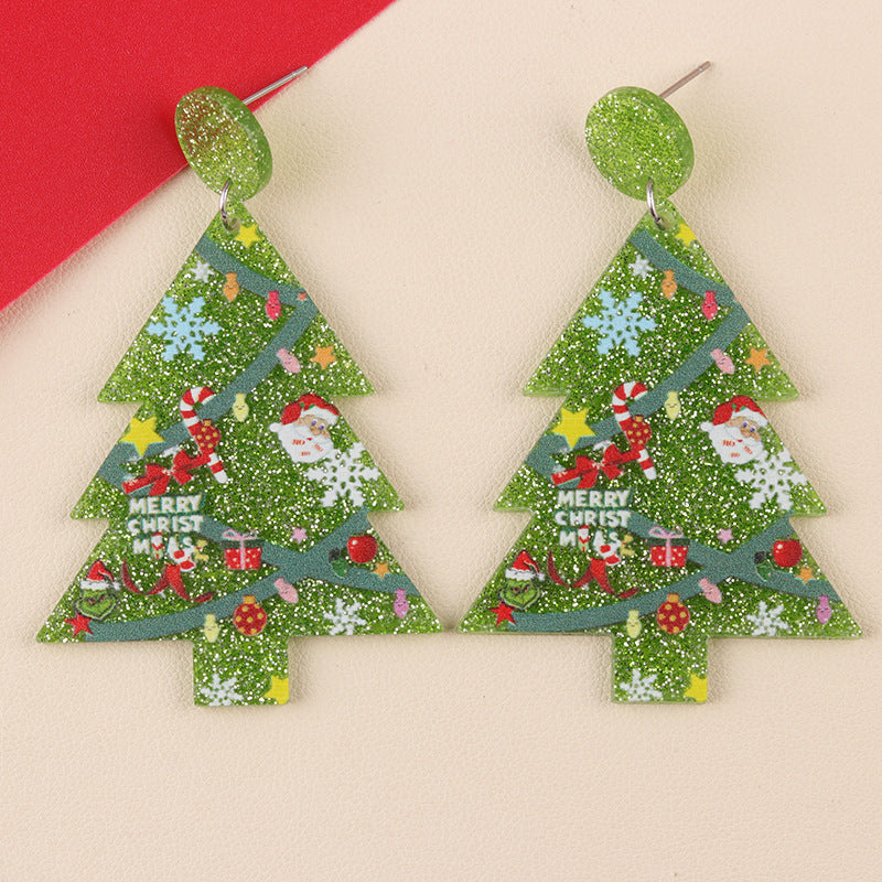 Wholesale  Christmas Acrylic Five-Pointed Star Christmas Tree Earrings