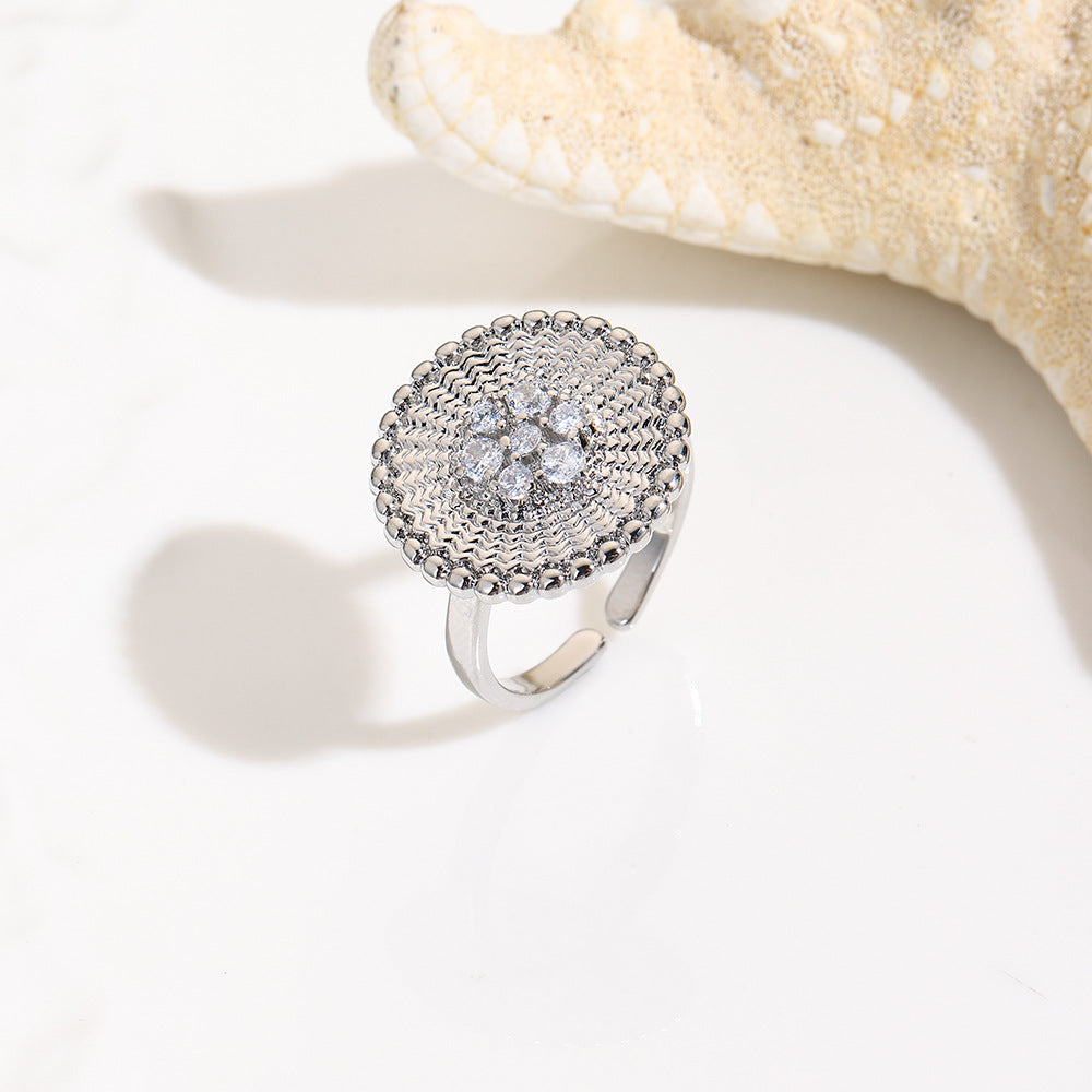 Wholesale 18k gold zircon round adjustable ring