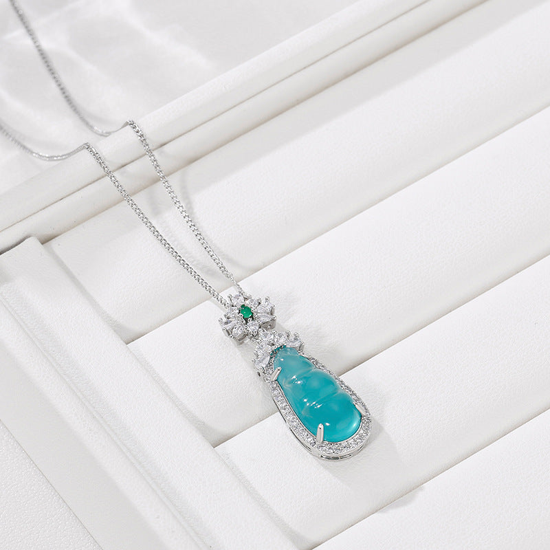 Wholesale Teal Gourd Mung Bean Pendant Necklace