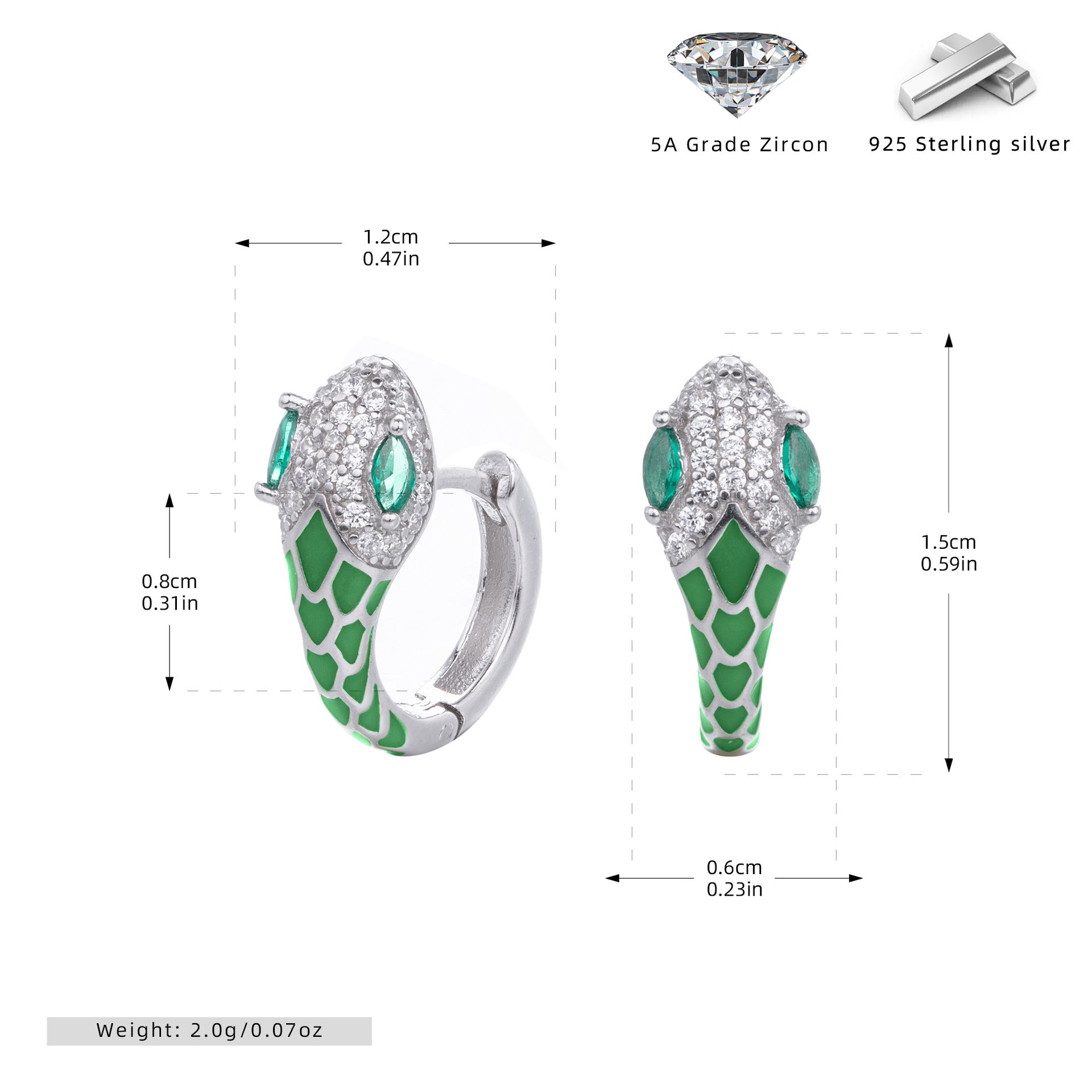 Wholesale s925 Sterling Silver Snake Ear Buckle Color Oil Drop Earrings