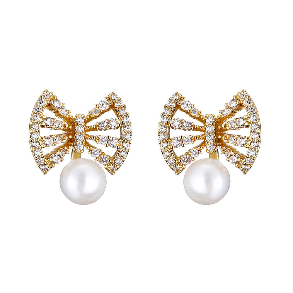 Wholesale  Retro Micro-inlaid Zircon Bow Earrings