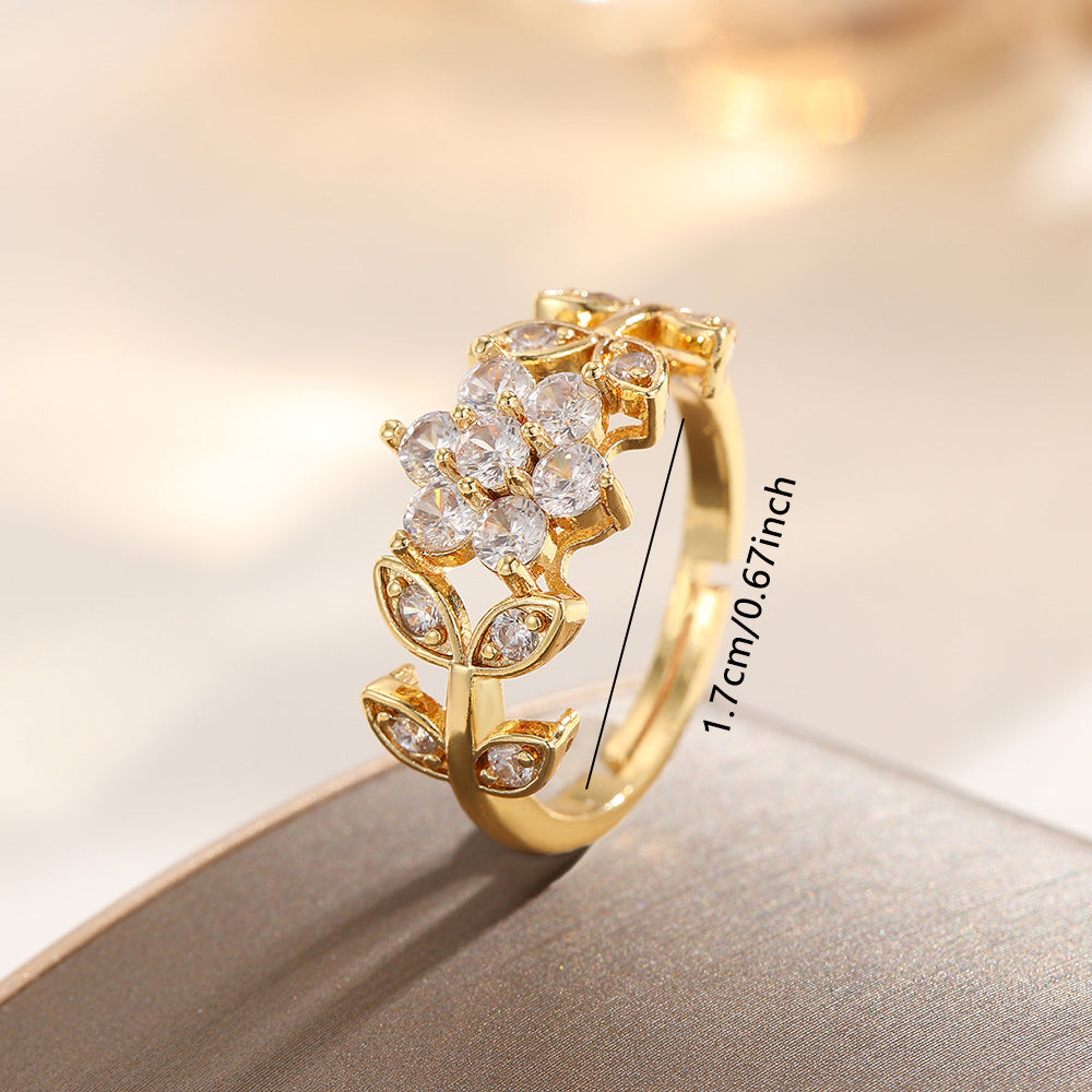 Wholesale Gold Copper Zircon Flower Adjustable Ring Women S Stylish Jewelry Accessory Boutique Resale