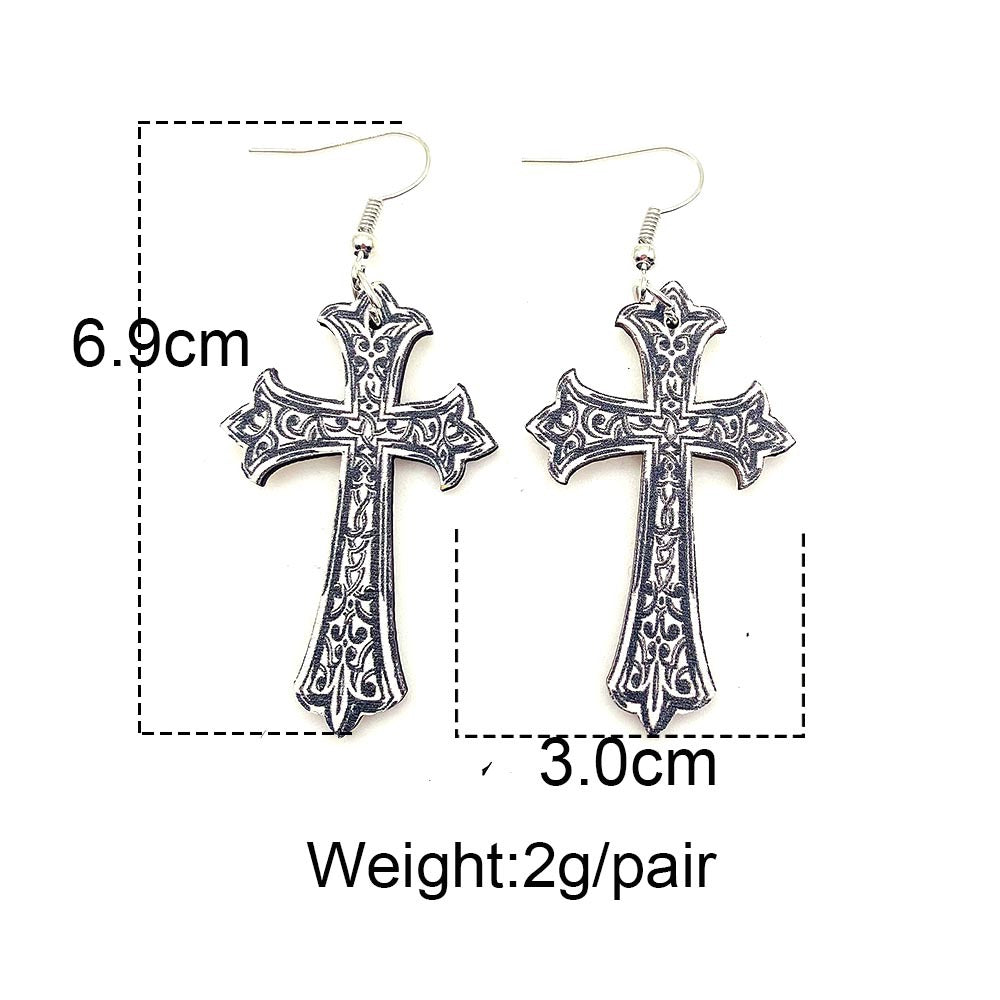 Wholesale  Wooden Earrings Cross Baroque Dark Embossed Gothic Style Earrings