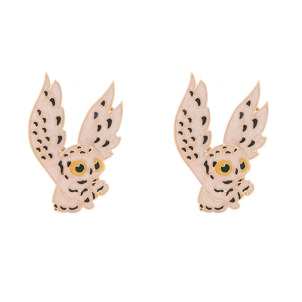 Wholesale Long Alloy Oil Dripping Owl Pendant Earrings