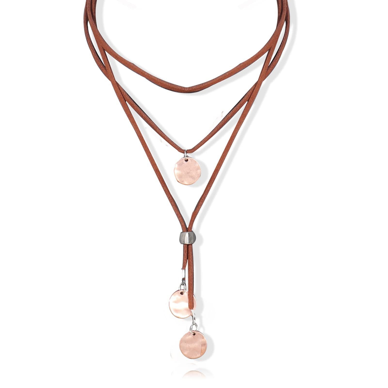Wholesale Artificial Leather Bohemian Turquoise Layered Stacking Necklace Retro Geometric Pendant Jewelry Accessory