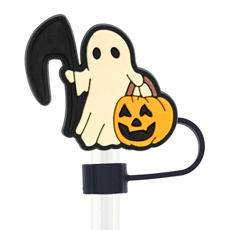 Wholesale Random 100pcs Halloween 10mm PVC Soft Straw Tube Cap ACC-SCR-RYY085