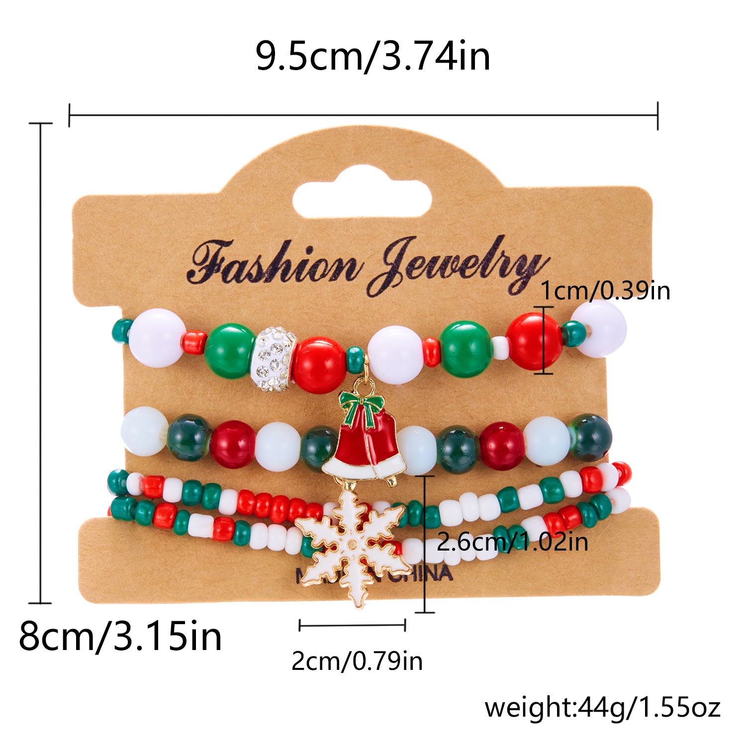 Wholesale Christmas Color Acrylic Diamond Snowflake Bell  Bracelet