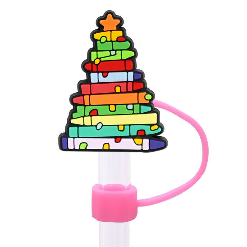 Wholesale Random 100pcs 8/10MM PVC Christmas Soft Straw Tube Cap