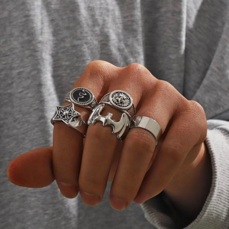 Wholesale Vintage Punk Skeleton  Ring Set 24 Piece Ancient Silver Zinc Alloy Jewelry Accessory