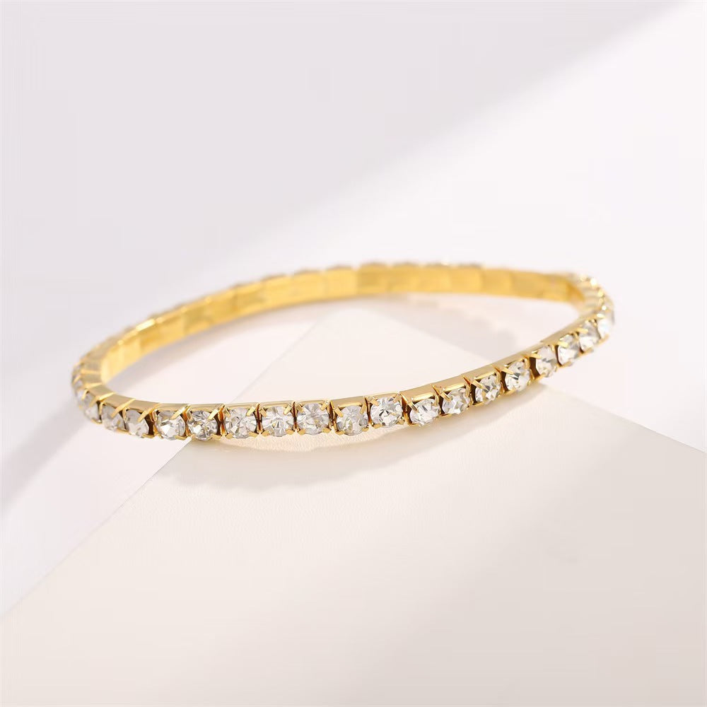 Wholesale Gold Plated Full Rhinestone Elastic Multi-Row Bracelet Women Fashion Accessory Gift
