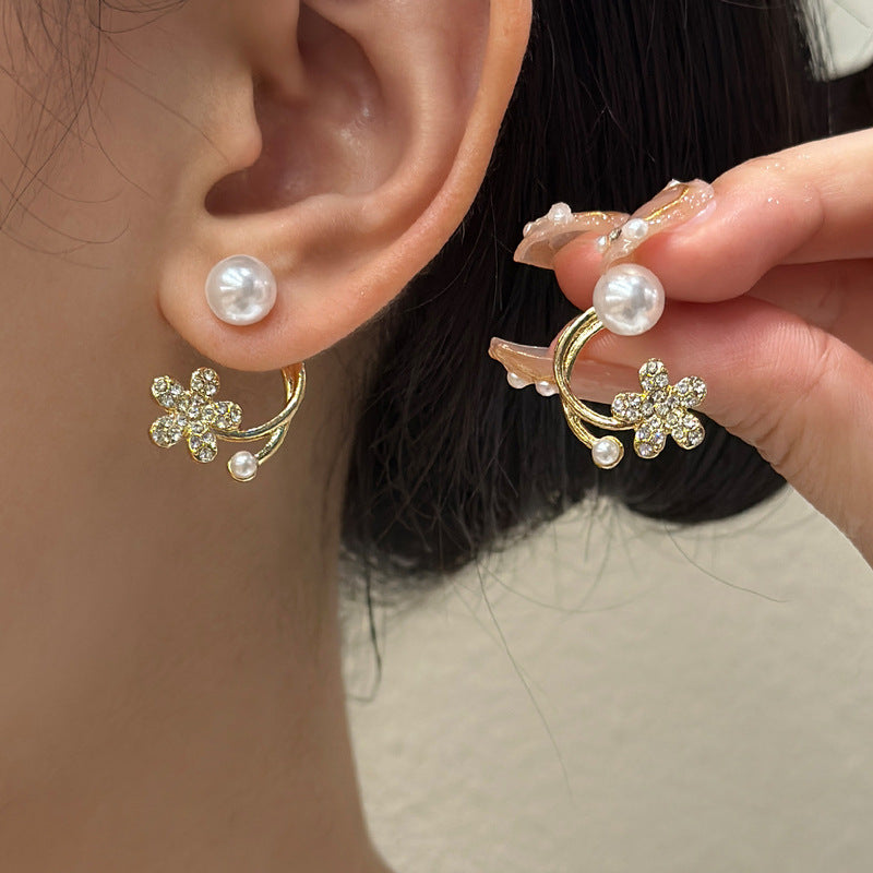 Wholesale S925 silver needle Pearl Diamond Flower  earrings