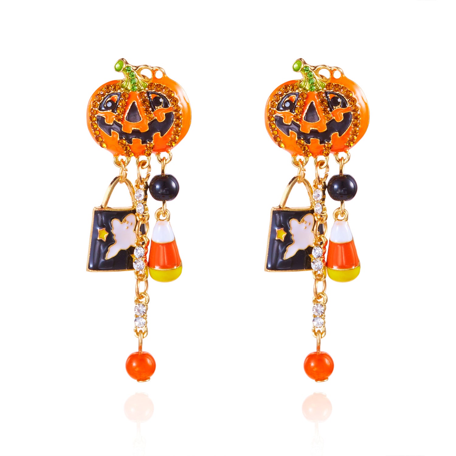 Wholesale Oil-Dropping Diamond Pumpkin Earrings