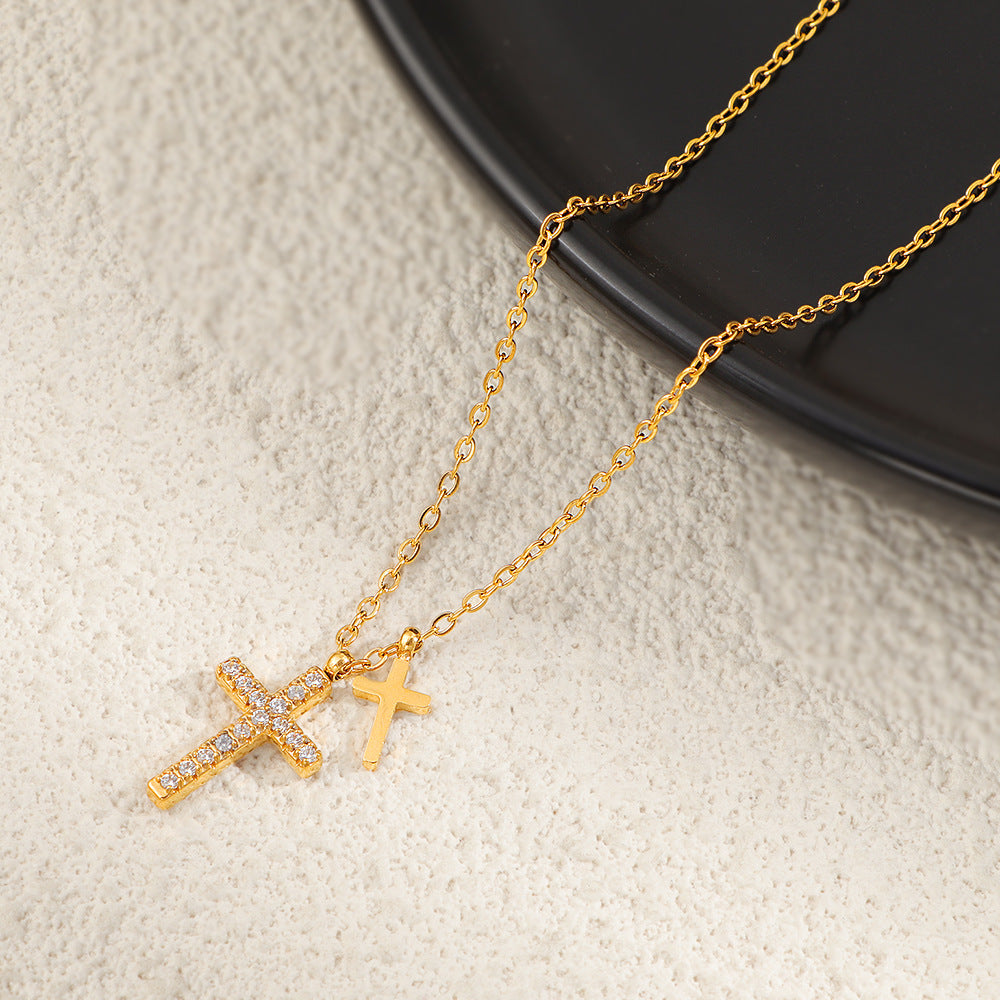 Wholesale Titanium Steel Diamond Cross Pendant Necklace Geometric Gold Jewelry Accessory Gift