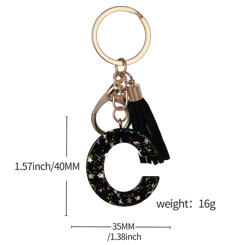 Wholesale  black resin keychain 26 English letter pendant keychain