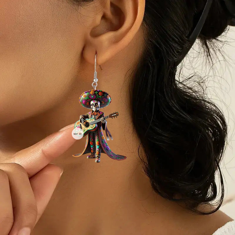 Wholesale Mexican style guitar skeleton acrylic earrings